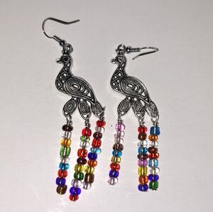 Colorful Handcrafted Beaded Peacock Earrings